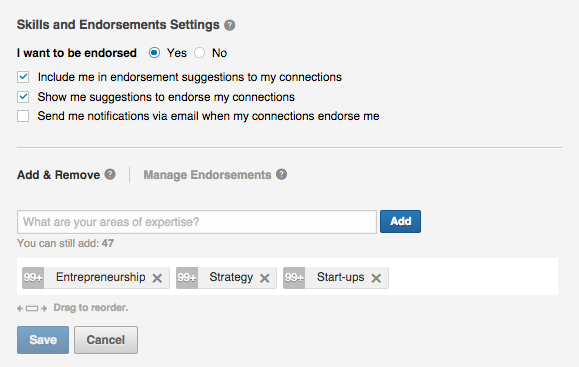 LinkedIn Skills &Endorsements Settings